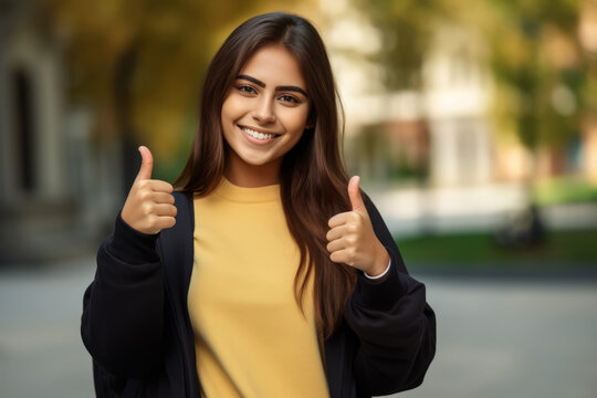 Teenager multicultural student girl isolated on outdoor, indoor background with surprise happy facial expression