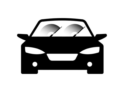 Car with wipers on. Silhouette, black, car with wipers on, turn on wipers sign. Vector icon