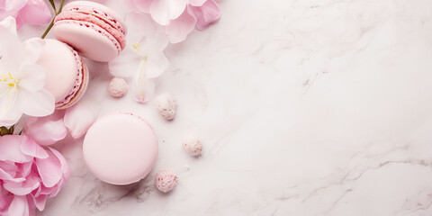 Gourmet dessert featuring delicate macaroons and elegant peony flowers, a luxurious treat.