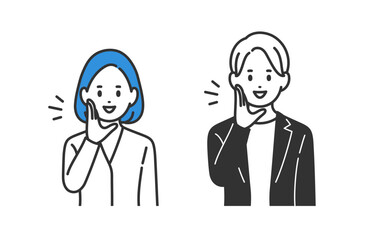 呼びかけのポーズをするビジネスパーソン男女のセット【人物ベクターイラスト素材】