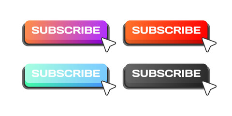 Subscribe buttons. Flat, color, button cursor, subscribe button, social media, mouse cursor. Vector icons
