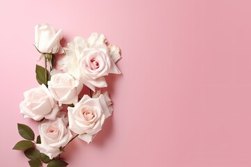 roses on pink background, valentines day and mothers day concept