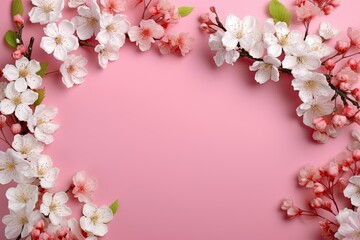 Fototapeta na wymiar decorated sakura on pink background