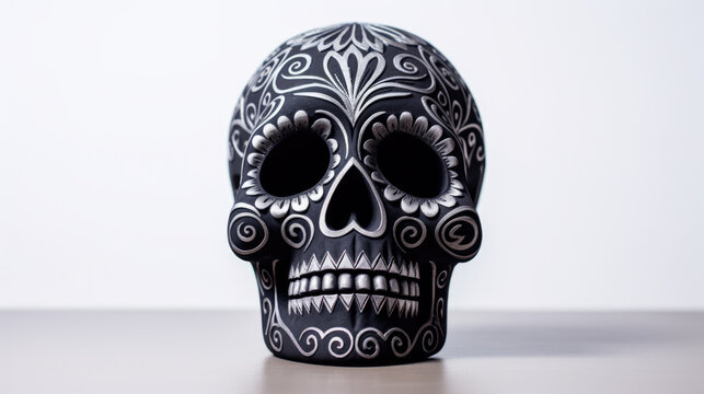 Typical Mexican skull painted isolated on white background. Dia de los muertos