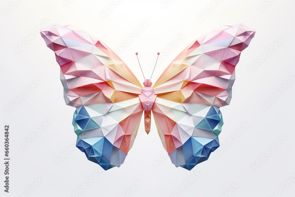 Leinwandbilder A pastel-colored geometric-inspired butterfly print with geometric patterns and soothing pastel gradients, adding a touch of whimsy to any space.  