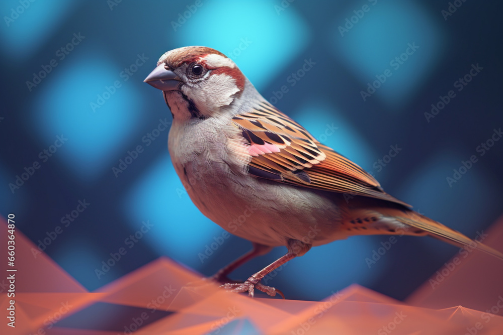 Aufkleber a pastel-colored geometric-themed sparrow illustration with angular shapes and delicate pastel shade