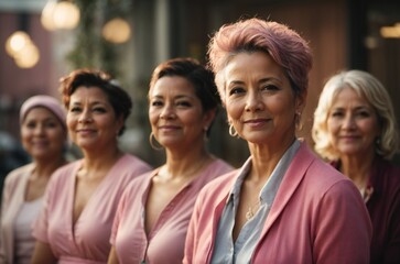 Empowering women to fight against breast cancer, a united group wearing pink in support of the breast cancer campaign.