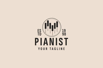 vintage style piano logo vector icon illustration