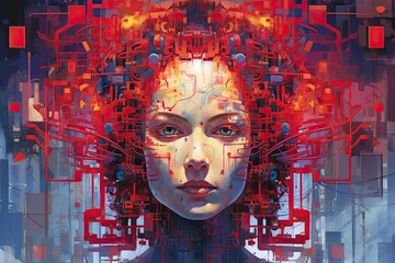 Futuristic and aesthetic cyberpunk woman portrait