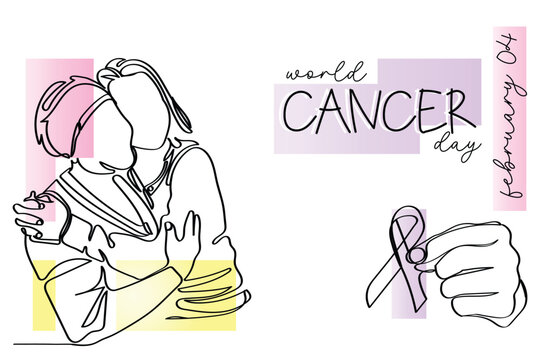 cancer awareness line art .Cancer prevention month poster. Doodles and kids style art. Awareness is power. Spread words to save lives.