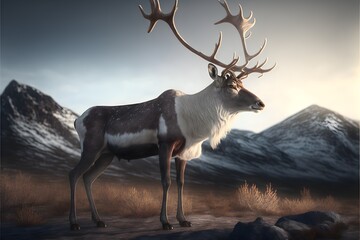 a fulllength portrait of an entire handsome reindeer fulllength full body ultrawide angle backlit photographic hyperrealism highly detailed octane render unreal engine 5  - obrazy, fototapety, plakaty