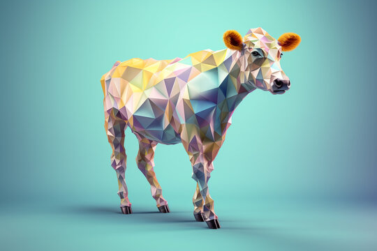 A pastel-colored geometric-style Cow artwork with intricate geometric shapes and soft pastel hues, showcasing the beauty of nature in a modern design. 