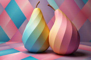 A pastel-colored geometric-style Pear artwork with intricate geometric shapes and soft pastel hues, showcasing the beauty of nature in a modern design. 