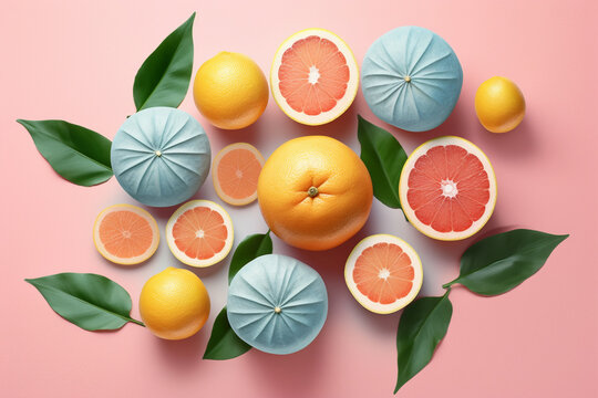 A pastel-colored geometric-style Citrus fruits artwork with intricate geometric shapes and soft pastel hues, showcasing the beauty of nature in a modern design. 