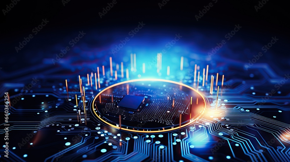Poster illustration abstract futuristic electronic circuit technology background digital data network conne