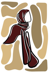line art vector of an asian girl in hijab. Muslim girl vector. hijab day art . happy hijab day to al hijabi