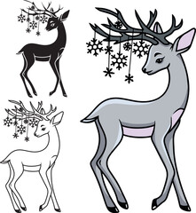 Cute cartoon deer with snowflakes
