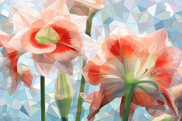 A pastel-colored geometric-style Amaryllis artwork with intricate geometric shapes and soft pastel hues, showcasing the beauty of nature in a modern design. 