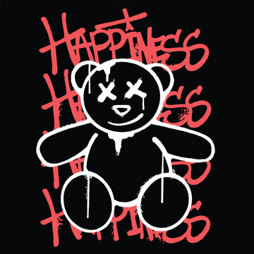 Vector Hand Drawn Teddy Bear Happiness Designs For Streetwear Illustration