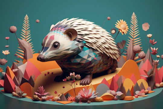 A pastel-colored geometric-style Mole artwork with intricate geometric shapes and soft pastel hues, showcasing the beauty of nature in a modern design. 
