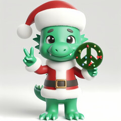 Cute green dragon Santa Clause peace maker, Generated AI