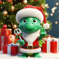 Cute green dragon Santa Clause peacemaker, Generated AI