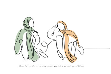 line art vector of an asian girl in hijab. Muslim girl vector. hijab day art . happy hijab day to al hijabi