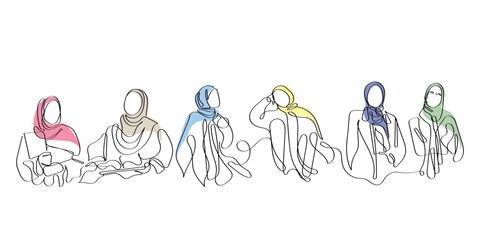 line art vector of an asian girl in hijab. Muslim girl vector. hijab day art . happy hijab day to al hijabi