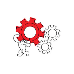line art of a man busy in managing work and progress.