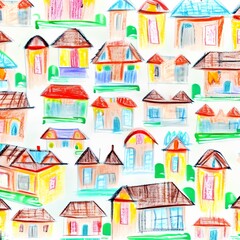 seamless pattern of castle colorful crayons children draw with childish style