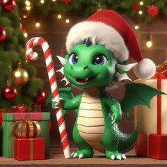 Cute green dragon Santa Clause peacemaker, Generated AI