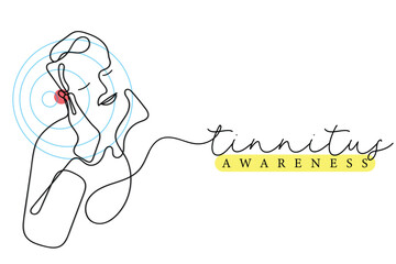 Line art vector of a person suffering from tinnitus. Ringing ears. Tinnitus awareness.