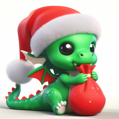 Cute green dragon Santa Clause peacemaker, Generated AI