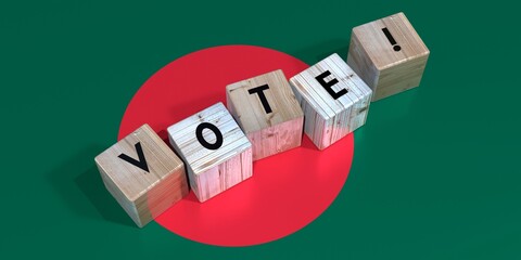 Fototapeta premium Bangladesh - vote cube words and national flag - election concept - 3D illustration