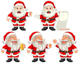 Cheerful Santa Claus Poses in Vector Illustrations