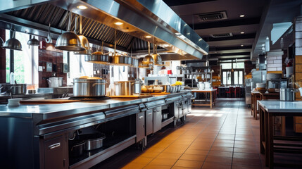 Professional kitchen in restaurant. Modern equipment and devices. Empty kitchen