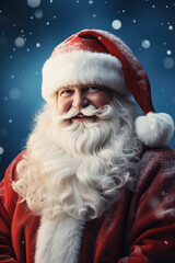 Portrait of santa claus with red sack against dark background