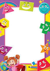 Fototapeta premium Maths Geometric Shapes Cartoon with Female Student