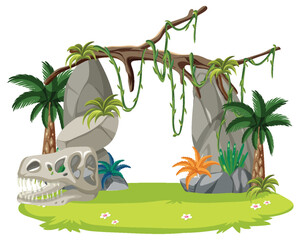 Isolated Jungle with Prehistoric Vibe and Jurassic Skull