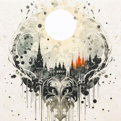 A stunning illustration of a crescent moon with exquisite details and intricate design.