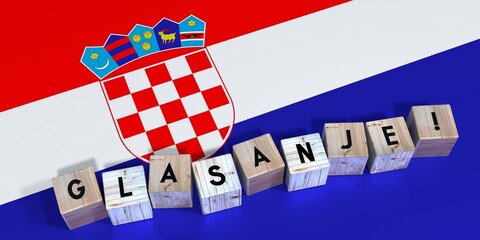 Obraz premium Croatia - vote cube words and national flag - election concept - 3D illustration