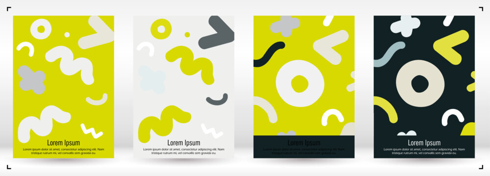 Abstract Minimal Vector Background in Trendy Doodle Style.   Vibrant Graphic Print with Dynamic Lines and Geometric Shapes.  Set of Vivid Poster 80s - 90s Design for Landing Page, Cover, Brochure.