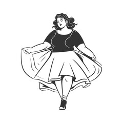 Happy plus size woman silhouette. Vector illustration