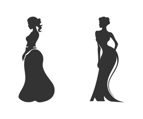 Silhouette of a girl in an evening dress. Vector illustration