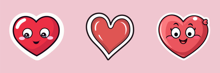 Cute heart sticker on a pink background. Vector illustration