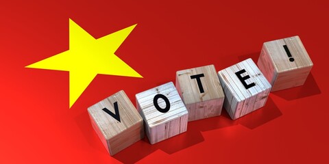 Vietnam - vote cube words and national flag - election concept - 3D illustration