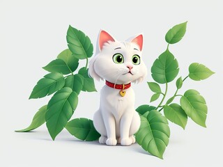 Free Mesmerizing 3D Cartoon Black and white Cat with Green Eyes, Generative AI