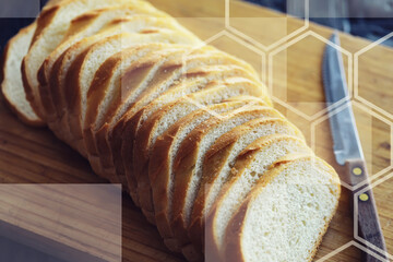 Slices white bread in plate on vintage wooden table with copy space
