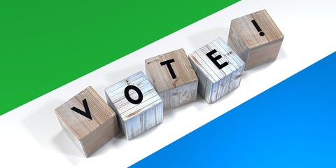 Fototapeta premium Sierra Leone - vote cube words and national flag - election concept - 3D illustration
