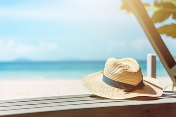 Beach Lounger with Hat and Sunglasses in Sunlight